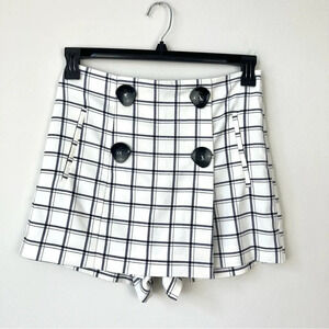 Zara Plaid Button School Girl Preppy Mini Skort